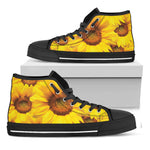 Yellow Sunflower Print Black High Top Shoes