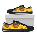 Yellow Sunflower Print Black Low Top Shoes