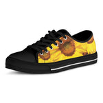Yellow Sunflower Print Black Low Top Shoes