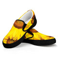 Yellow Sunflower Print Black Slip On Sneakers