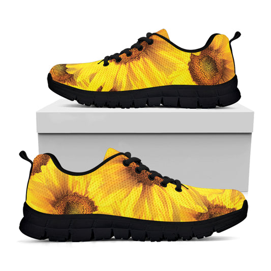 Yellow Sunflower Print Black Sneakers
