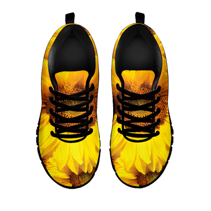 Yellow Sunflower Print Black Sneakers