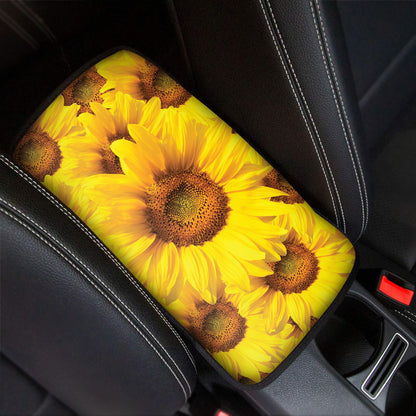 Yellow Sunflower Print Car Center Console Cover