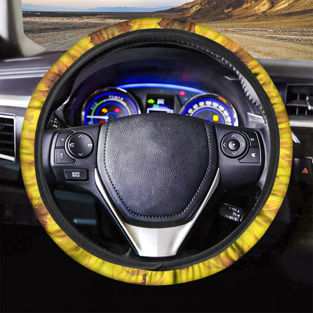 Yellow Sunflower Print Car Steering Wheel Cover