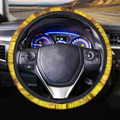 Yellow Sunflower Print Car Steering Wheel Cover