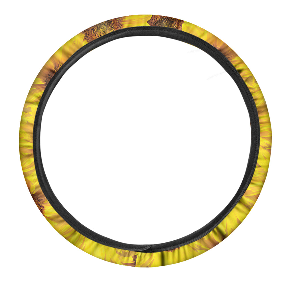 Yellow Sunflower Print Car Steering Wheel Cover