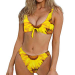 Yellow Sunflower Print Front Bow Tie Bikini