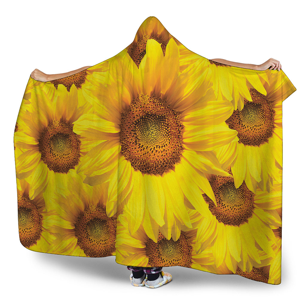 Yellow Sunflower Print Hooded Blanket