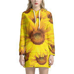 Yellow Sunflower Print Hoodie Dress