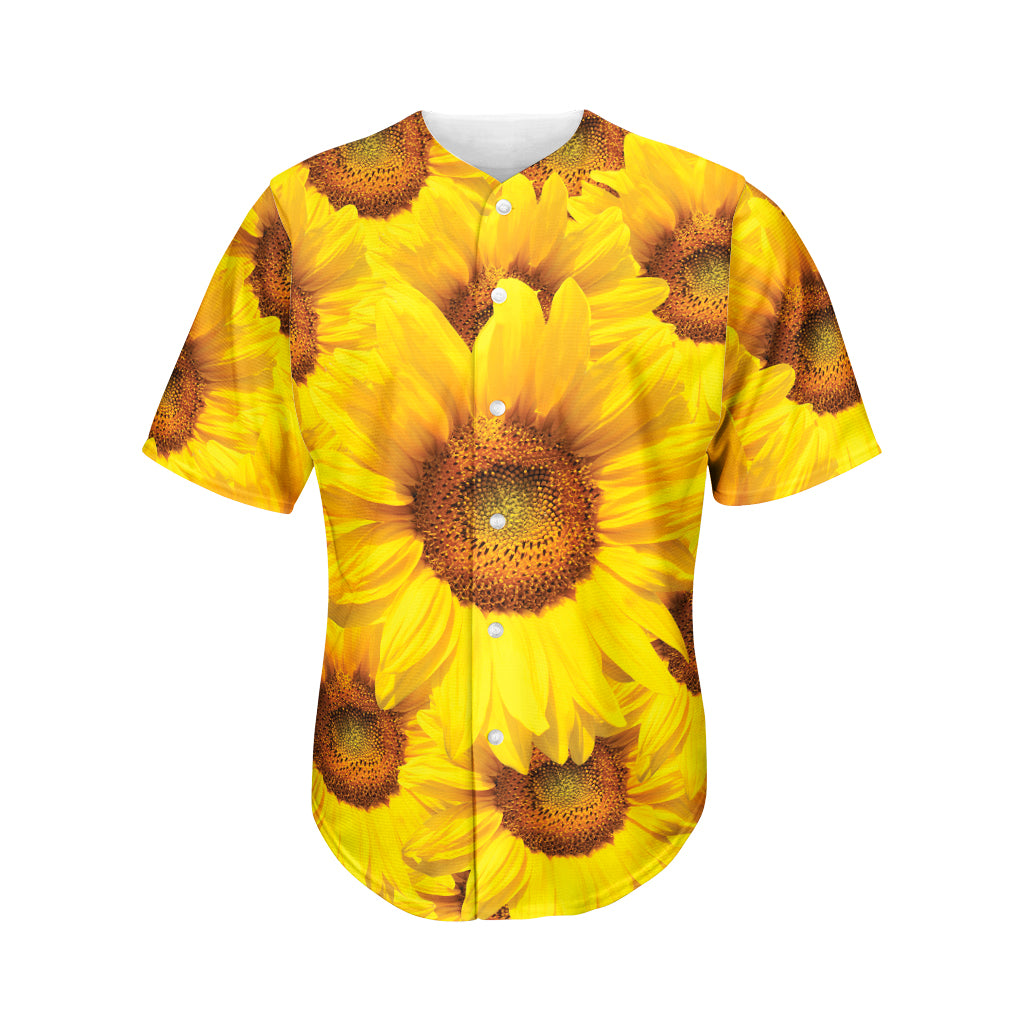 Yellow Sunflower Print Men's Baseball Jersey
