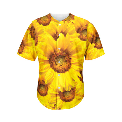 Yellow Sunflower Print Men's Baseball Jersey