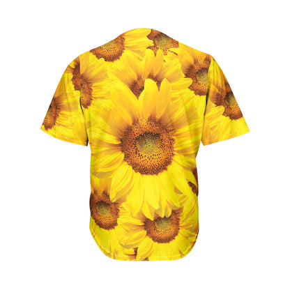 Yellow Sunflower Print Men's Baseball Jersey