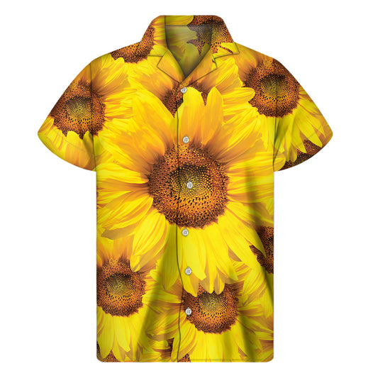 Yellow Sunflower Print Men's Short Sleeve Shirt