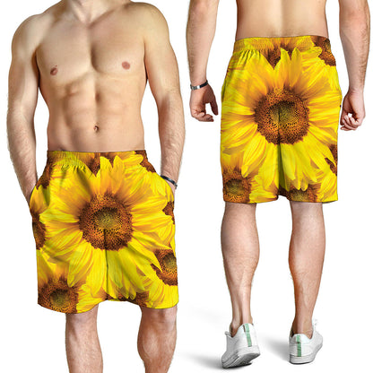 Yellow Sunflower Print Men's Shorts