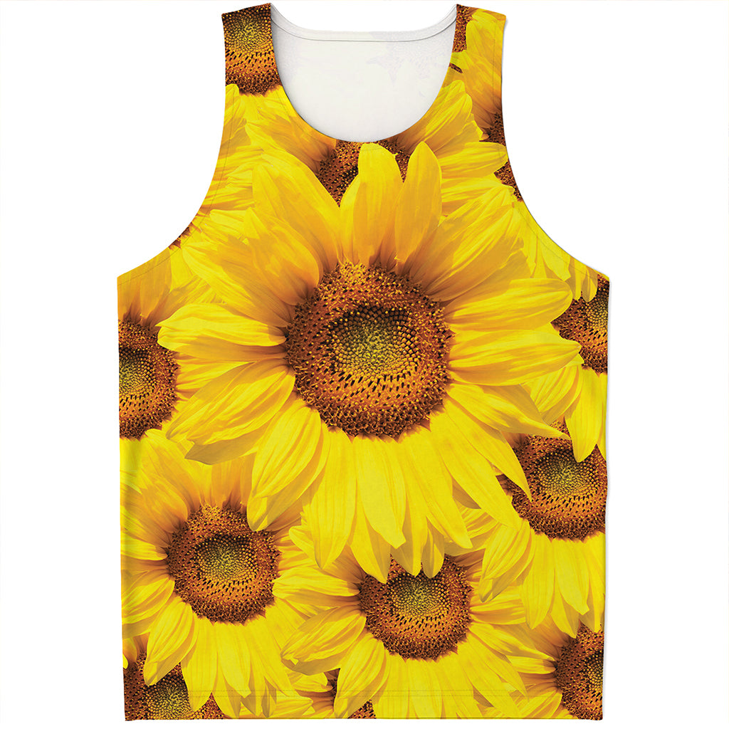 Yellow Sunflower Print Men's Tank Top