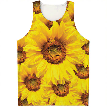 Yellow Sunflower Print Men's Tank Top