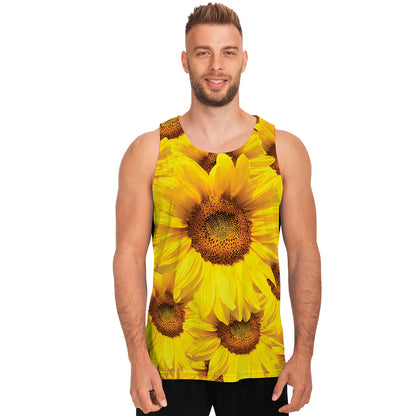 Yellow Sunflower Print Men's Tank Top