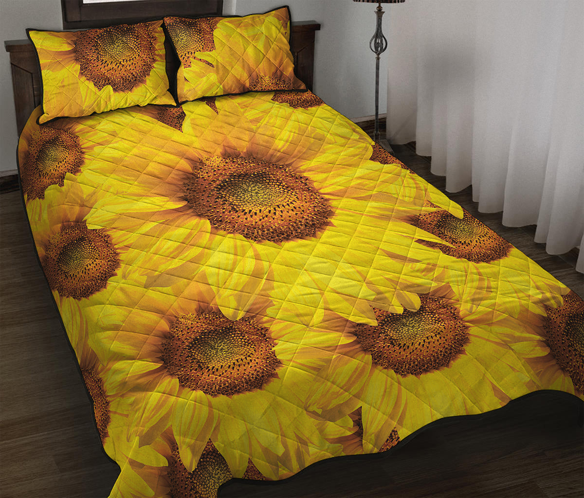 Yellow Sunflower Print Quilt Bed Set