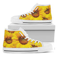 Yellow Sunflower Print White High Top Sneakers