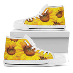 Yellow Sunflower Print White High Top Shoes