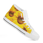 Yellow Sunflower Print White High Top Shoes