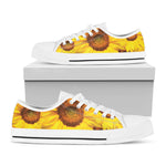 Yellow Sunflower Print White Low Top Shoes