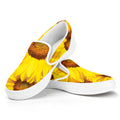 Yellow Sunflower Print White Slip On Sneakers