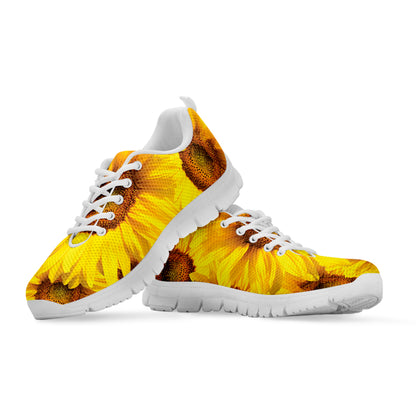 Yellow Sunflower Print White Sneakers