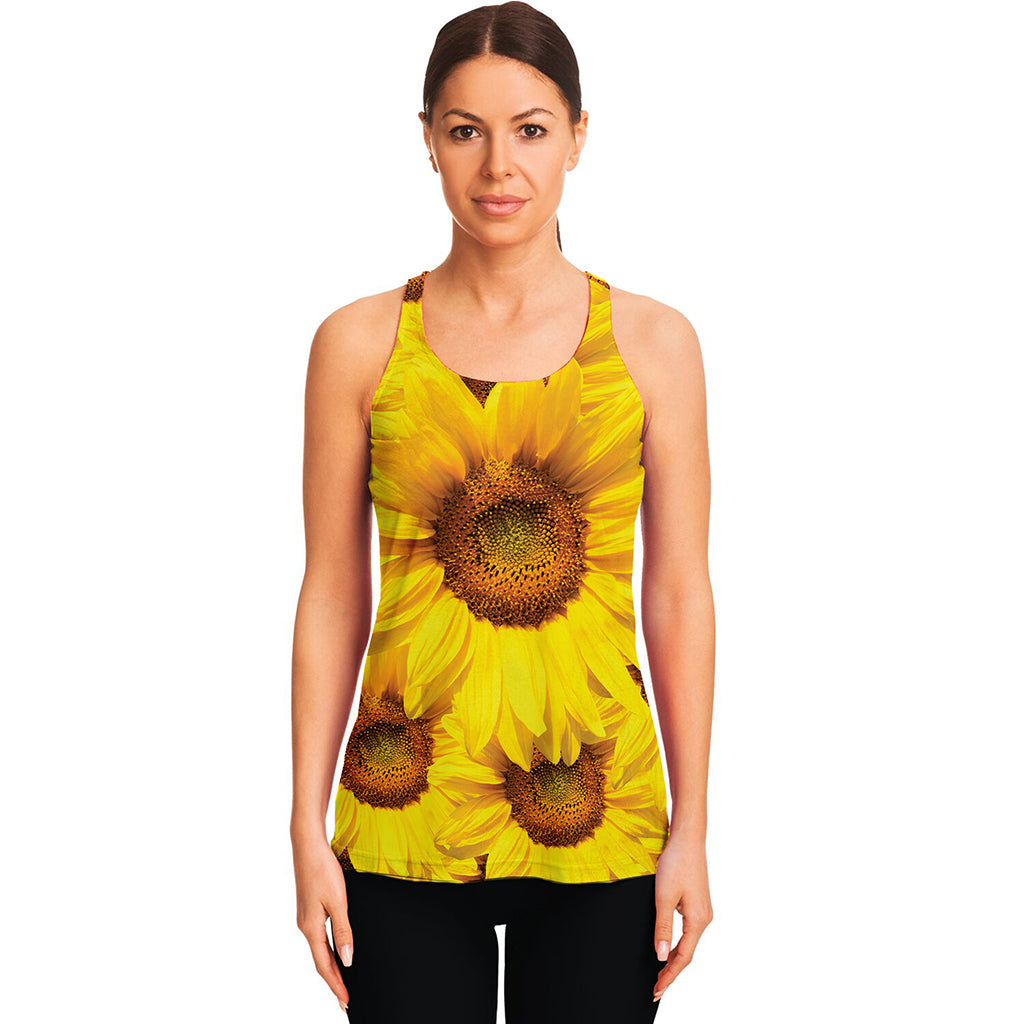 Yellow Sunflower Print Women's Racerback Tank Top