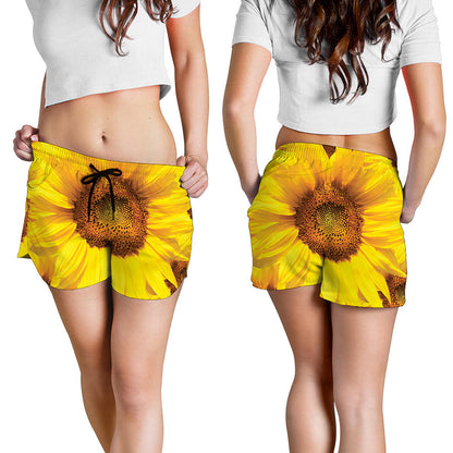 Yellow Sunflower Print Women's Shorts
