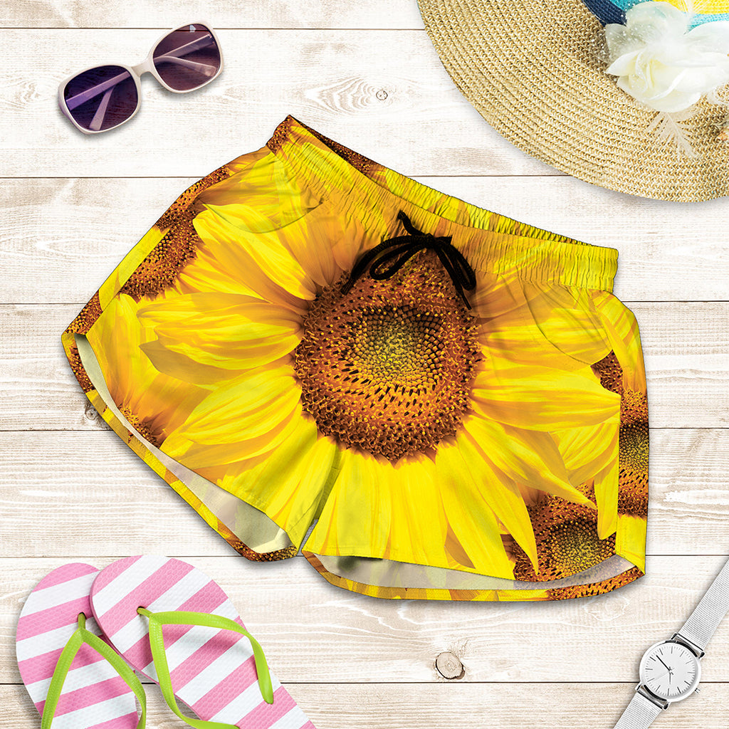 Yellow Sunflower Print Women's Shorts