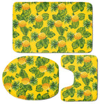Yellow Tropical Pineapple Pattern Print 3 Piece Bath Mat Set