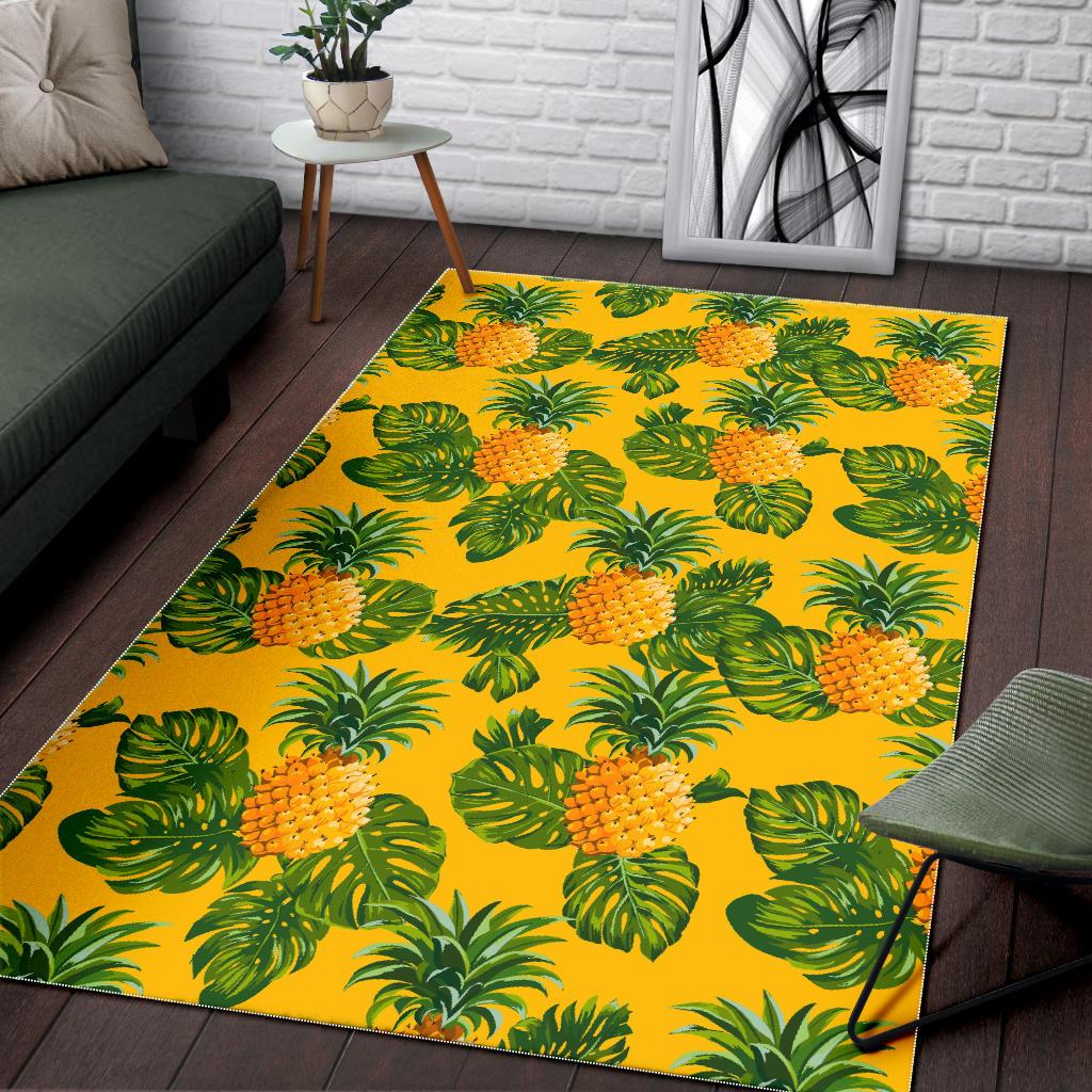 Yellow Tropical Pineapple Pattern Print Area Rug GearFrost
