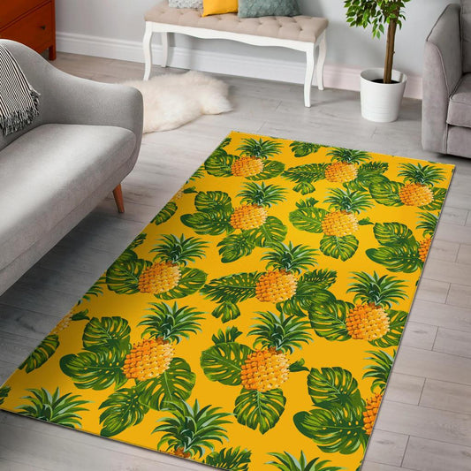 Yellow Tropical Pineapple Pattern Print Area Rug GearFrost