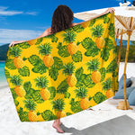 Yellow Tropical Pineapple Pattern Print Beach Sarong Wrap
