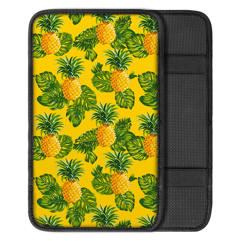Yellow Tropical Pineapple Pattern Print Car Center Console Cover