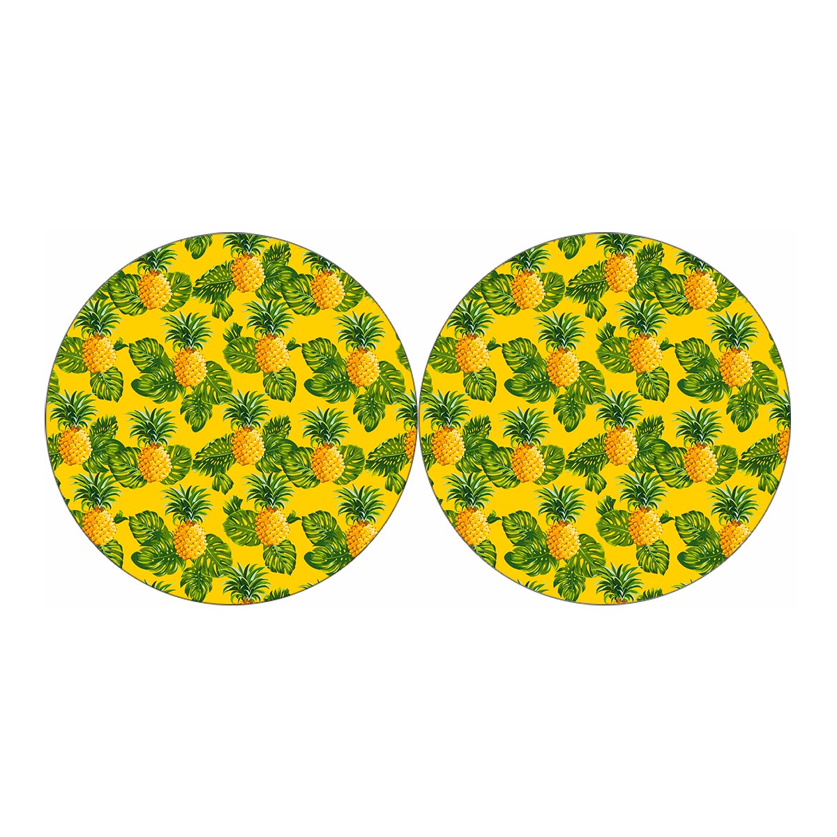 Yellow Tropical Pineapple Pattern Print Car Coasters