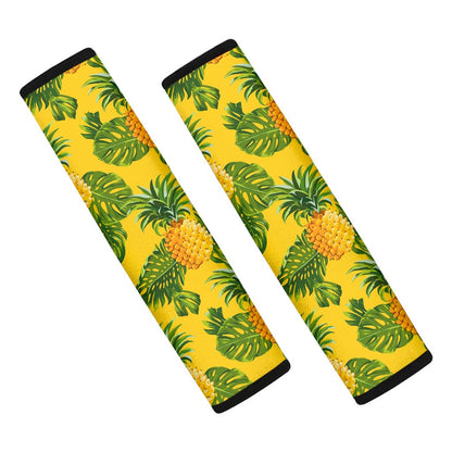 Yellow Tropical Pineapple Pattern Print Car Seat Belt Covers