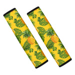 Yellow Tropical Pineapple Pattern Print Car Seat Belt Covers