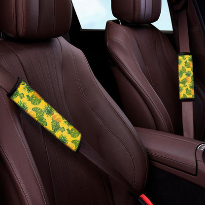 Yellow Tropical Pineapple Pattern Print Car Seat Belt Covers