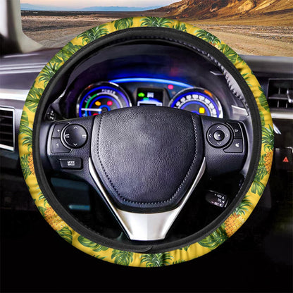 Yellow Tropical Pineapple Pattern Print Car Steering Wheel Cover