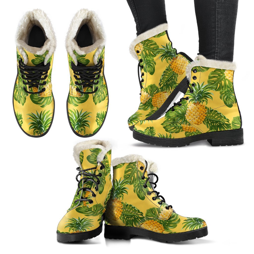 Yellow Tropical Pineapple Pattern Print Comfy Boots GearFrost