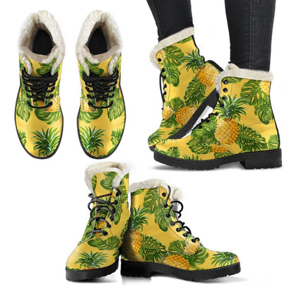 Yellow Tropical Pineapple Pattern Print Comfy Boots GearFrost