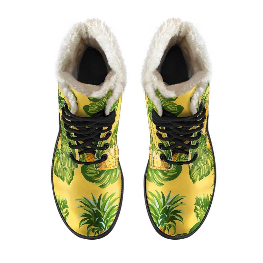 Yellow Tropical Pineapple Pattern Print Comfy Boots GearFrost