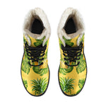 Yellow Tropical Pineapple Pattern Print Comfy Boots GearFrost