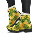 Yellow Tropical Pineapple Pattern Print Faux Fur Leather Boots