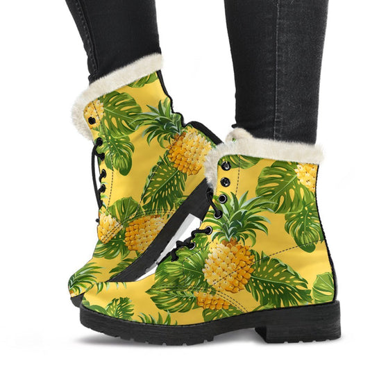 Yellow Tropical Pineapple Pattern Print Comfy Boots GearFrost