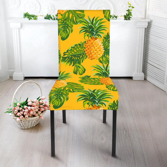 Yellow Tropical Pineapple Pattern Print Dining Chair Slipcover