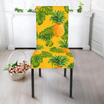 Yellow Tropical Pineapple Pattern Print Dining Chair Slipcover