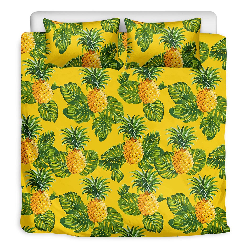 Yellow Tropical Pineapple Pattern Print Duvet Cover Bedding Set
